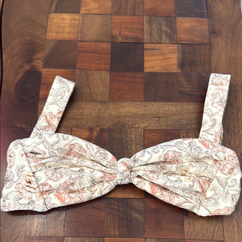 Montce Hayden- Lulu Bow Floral Bikini Top - Cream and Pink Sz Small